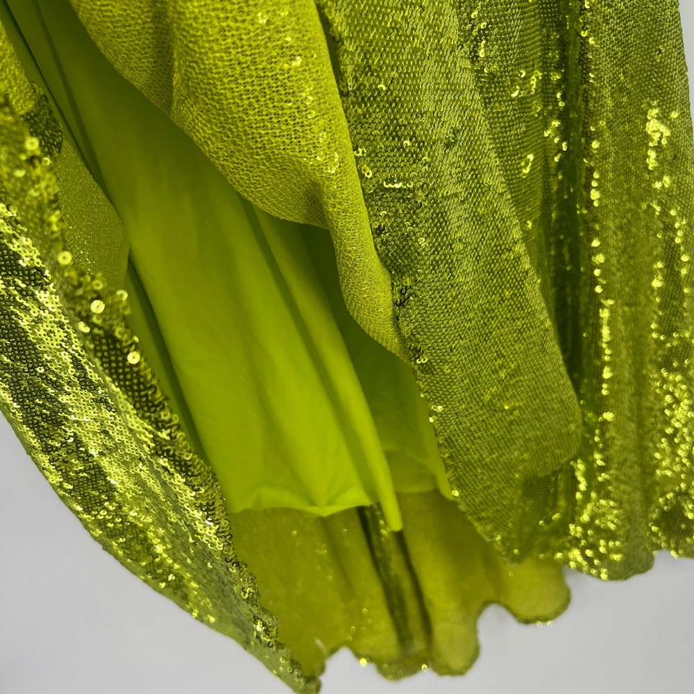 Halston Neon Kiara Green Sequin Deep V-Neck Slip Gown Floor Length Dress Size 10 - Picture 15 of 16